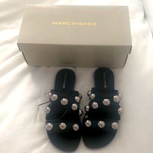 MARC FISCHER Black New Bur Sandals (Oversized studded metal detail)